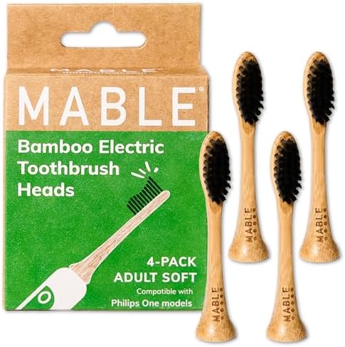 Bamboo Electric Toothbrush Heads | Compatible with Philips One Electric Toothbrush | 4 Brush Heads with Soft Bristles | Plant-Based Adult Size Replacement Heads by MABLEBrush
