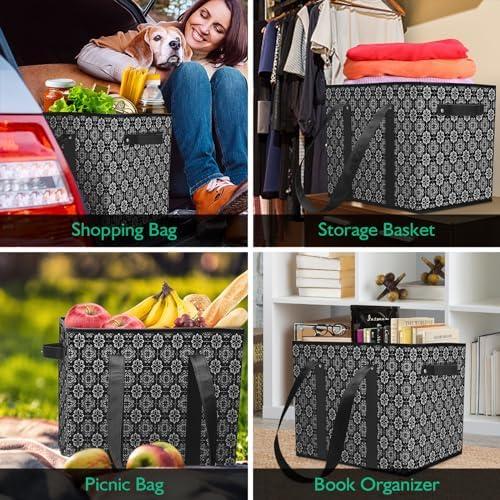 Reusable Grocery Bags 4 Pack, Foldable & Water Resistant Shopping Bags - Image 2