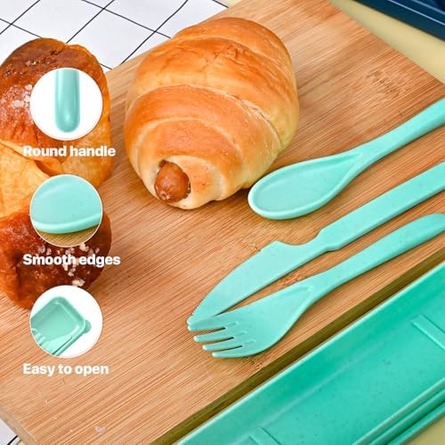 Travel Utensils Set with Case, 8 Sets Camping Utensils Reusable Wheat Straw Utensils Set With Case, Knife Spoon and Fork Set for Lunch Box - Image 6