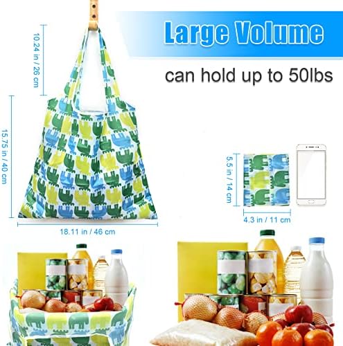 6 Pcs Reusable Grocery Bags Xlarge 50LBS Foldable Grocery Shopping Bags Washable Beach Bag Ripstop Nylon Tote Bags - Image 2