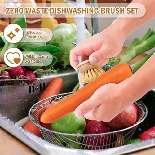 6Pcs Bamboo Dish Brush Head Soft Sisal Bristle Dish Natural Washing Brush Head Eco-Friendly Washing Up Brush Replacement Heads Easy to Use Dish Scrubber Head for Dish Brush Cleaning 1.89×1.57 - Image 6