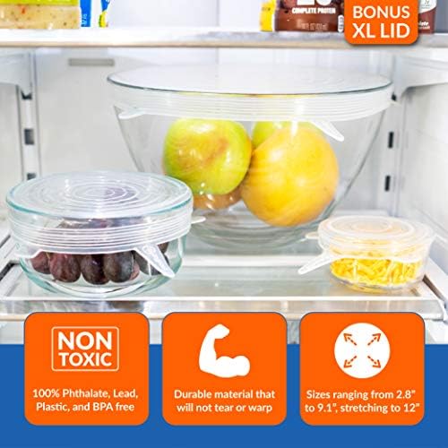 Modfamily Silicone Stretch Lids (7 pack, includes EXCLUSIVE XL SIZE), Reusable, Durable & Expandable to Fit Many Container Sizes & Shapes. Superior for Keeping Food Fresh, Dishwasher & Freezer Safe - Image 3