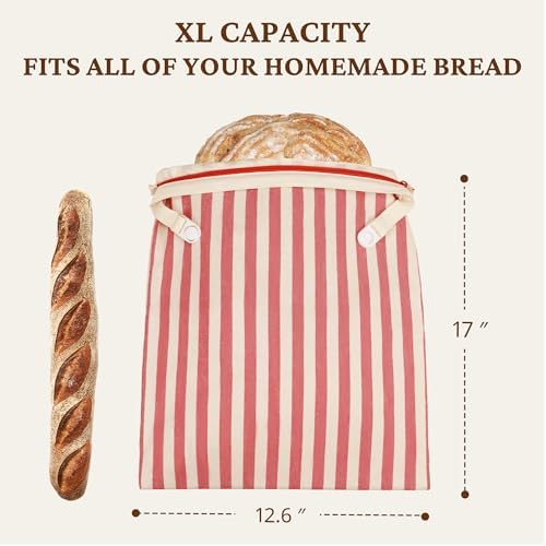 BRONYPRO Reusable Beeswax and Linen Bread Bags with Zipper, 2-Pack Waxed Bread Bags for Homemade Bread & Sourdough, Sustainable Loaf Storage to Lock in Freshness, Large 17x12.6in, Red Stripe - Image 6