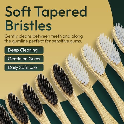 Bamboo Toothbrushes for Adults 10 Pack, Eco Friendly Wooden Toothbrush with Soft BPA Free Bristles, Natural Biodegradable Organic Toothbrush, Plastic Free Bulk Toothbrushes for Sustainable Oral Care - Image 6
