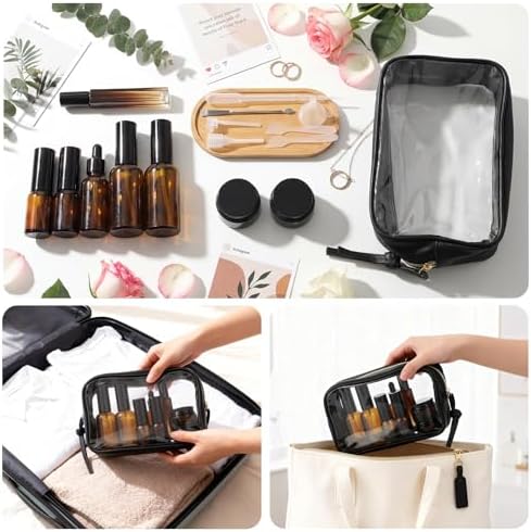 Segbeauty 8pcs Amber Travel Toiletry Containers with Clear Bag, Refillable Travel Skincare Containers Spray Dropper Bottle Perfume Atomizer, Lotion Container Jar Empty Amber Glass Creams Pump Bottle - Image 6