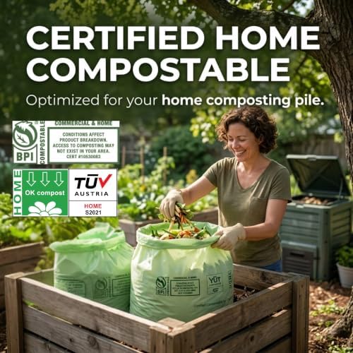 OrangeBio 55 Gallon Compostable Trash Bags, 60 Count, Heavy Duty Garbage Bags for Contractor, Yard Waste & Commercial Food Waste, Plant-Based, BPI ASTM D6400 & TÜV OK Compost Home Certified - Image 2