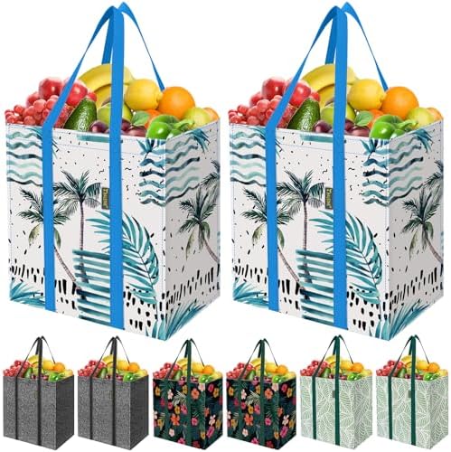 BALEINE 8 PK Grocery Bags Reusable Shopping Bags with Reinforced Bottom, Heavy Duty Foldable Tote Bags (Combo) by BALEINE