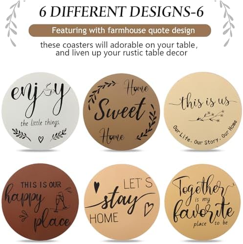 Queekay House Warming Gifts New Home Farmhouse Coasters Set of 6, Brown - Image 4