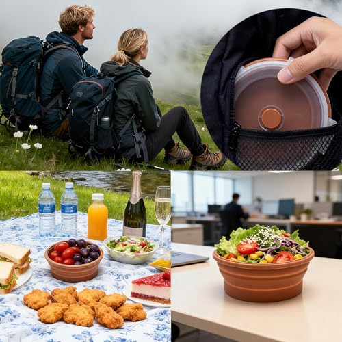 Collapsible Bowls with Lids, Reusable Silicone Food Storage Containers for Meal Prep, Camping Must Haves Accessories ， Microwave Freezer Safe Dishwasher Safe Leak Proof，Set of 3 with Lids - Image 7