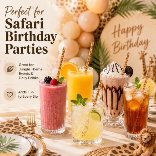 50 Pcs Reusable Leopard Print Plastic Drinking Straws with Cleaning Brush - Image 5