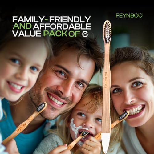 Bamboo Toothbrushes Medium Bristles 6 Pack - BPA Free Bristles Toothbrushes for Adults - Eco-Friendly, Natural Wooden Toothbrush (Light Brown, White, Black) - Image 3