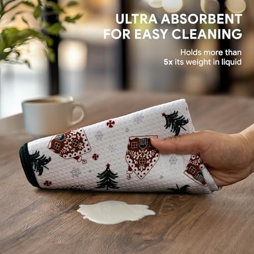 RECYCO Christmas Waffle Kitchen Towel Set of 2 - Quick Dry Microfiber Sustainable Dish Towels - Ultra Absorbent Reusable Cleaning Tea Towels - Lightweight Hand Towels,16”x 28”, Gingerbread Joy - Image 3
