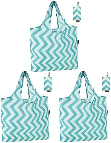 HOLYLUCK Reusable Grocery Bags,Heavy Duty Foldable Shopping Tote Bag (Standard, Green wave) by holyluck