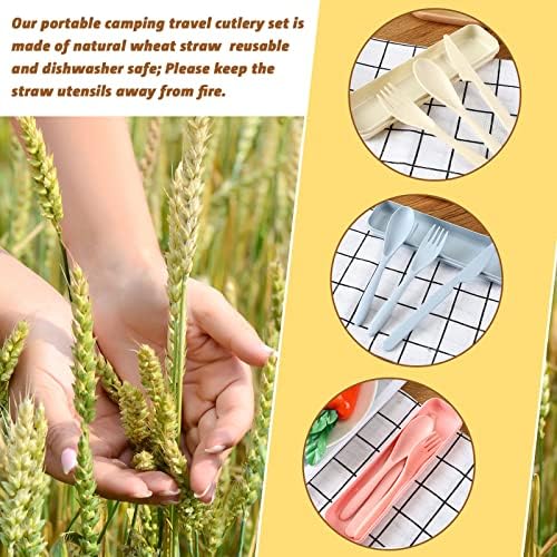 Jinei Reusable Travel Utensils Set Wheat Straw with Case,Bright - Image 4