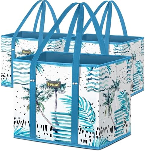 BALEINE 3PK Reusable Grocery Bags, Heavy Duty Shopping Tote Bag by BALEINE