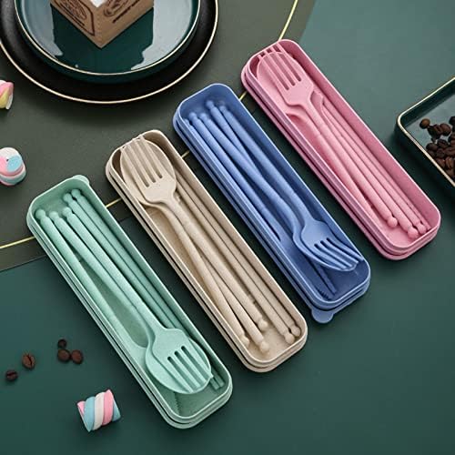 8 Colors Portable Utensils Sets with Case, Wheat Straw Cutlery Set, Reusable Travel Flatware Set, Spoon Fork Knife chopsticks Tableware Set for Outdoor Office Travel Picnic Camping - Image 6
