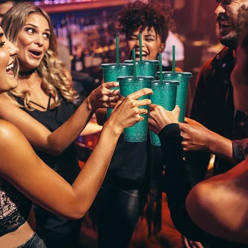 Suertestarry Tumbler with Straw and Lid,Water Bottle Iced Coffee Travel Mug Cup,Reusable Plastic Cups,Perfect for Parties,Birthdays,24oz-5 Pack (Dark Green, 10 pack) - Image 5
