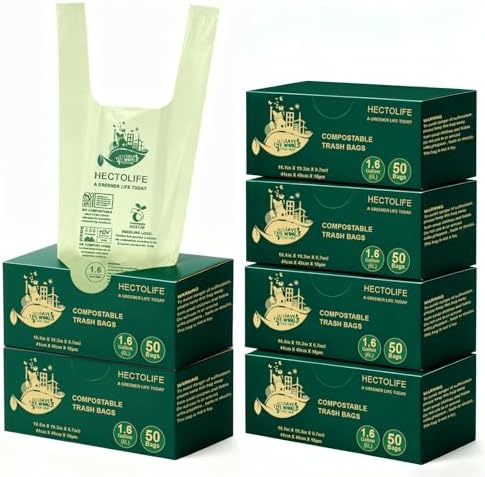 HECTOLIFE 1.6 Gallon 300 Count Compostable Bags Handle Tie by HECTOLIFE