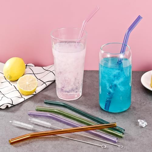 6 Pcs Reusable Bent Glass Drinking Straws,9''x10 mm Colorful Glass Straws for Beverages, Shakes, Milk Tea, Juices,Set of 6 Bent with 2 Cleaning Brushes -Shatter Resistant - Image 3