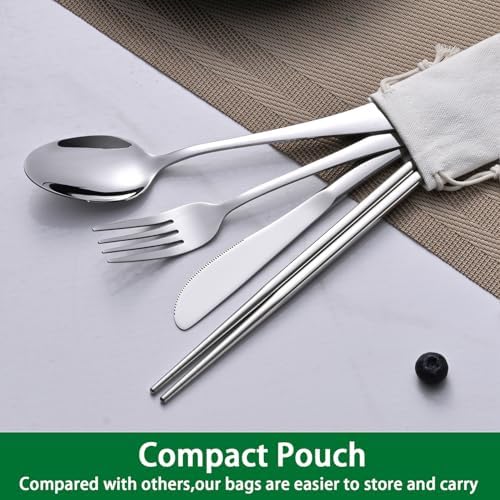 DEHOV Travel Utentils Set With Pouch,Reusable Portable Camping Silverware Set Knife Spoon Fork Chopsticks For Picnic,Travel Accessories Gadgets,Picnic Essentials - Image 4