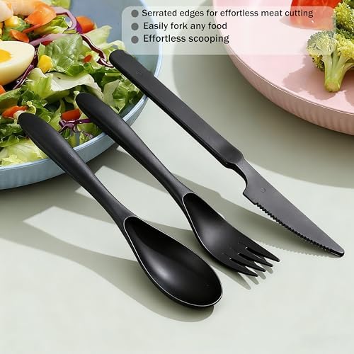 Wheat Straw Travel Cutlery 3pk Portable Knife Fork Spoon with Storage Case - Image 5