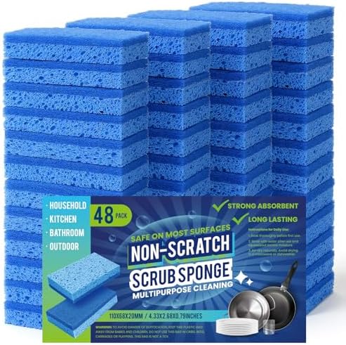 Metflavor Kitchen Sponges, 48 Count, Dual-Sided Non-Scratch Scrub Sponge by Metflavor