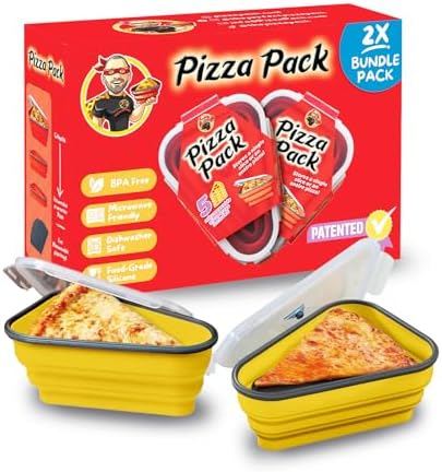 PIZZA PACK The Perfect Reusable Pizza Storage Container with 5 Microwavable Serving Trays - BPA-Free Adjustable Pizza Slice Container to Organize & Save Space, 2 Pack, Yellow by PizzaPack%E2%84%A2