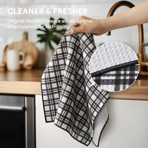 RECYCO Waffle Kitchen Towel Set of 2 - Quick Dry Microfiber Sustainable Dish Towels - Absorbent Reusable Cleaning Tea Towels - Lightweight Hand Towels,16”x 28”, Shadow Meow - Image 5