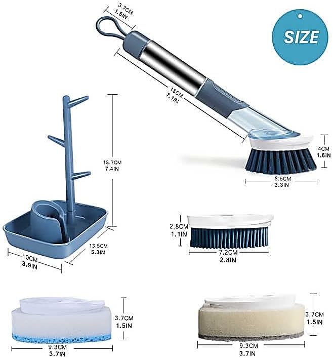 Soap-Dispensing Dish Washing Brush Set – Includes 4 Replaceable Heads & Stylish Storage Stand – Effortless Scrubbing for Dishes, Pots, Pans & Sinks - Image 5