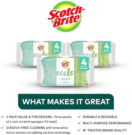 Scotch-Brite ocelo Non-Scratch Scrub Sponges, Assorted Designs, Scratch-Free for Nonstick Cookware & Dishes, Kitchen & Bathroom Use, Reusable Multi-Surface Cleaning Sponges (12 Count (Pack of 3)) - Image 3