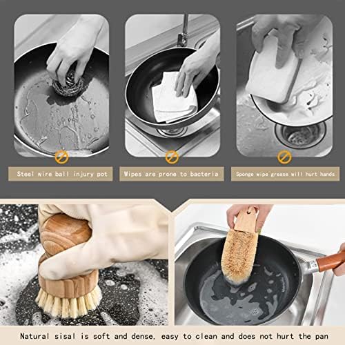 3-Pack Bamboo Dish Scrub Brushes, Wooden Kitchen Cleaning Scrubber - Image 5