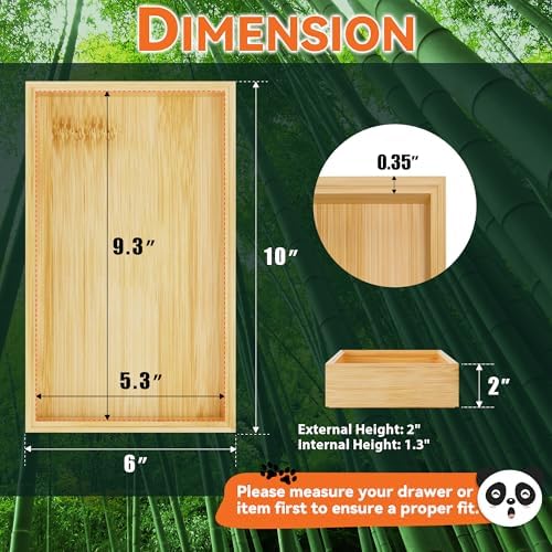 Lixple Bamboo Drawer Organizer for Kitchen Utensils, 2 Pack Stackable Bamboo Kitchen Drawer Organizers, Silverware & Utensil Drawer Trays, 10" x 6" x 2" (Outer), 9.3" x 5.3" x 1.3" (Inner) - Image 2