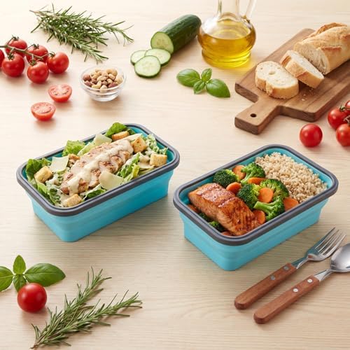 4 Pack 40oz Collapsible Food Storage Containers Marinating Container with Lid Foldable Silicone Kitchen Bowls Microwave Freezer Dishwasher Safe, Blue - Image 6