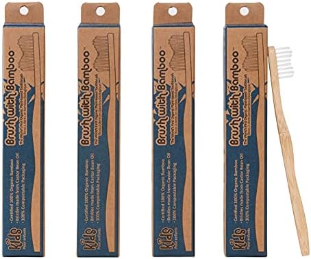 Brush with Bamboo Toothbrush with Plant-Based Bristles, Organic Bamboo, BPA-Free, Eco-Friendly, 100% Biobased, Soft Bristles, Zero Waste, Dental Care Product - 4 Pack by BrushwithBamboo