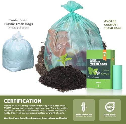 AYOTEE Compostable Trash Bags 13 Gallon Tall Kitchen Trash Bags, 45 Count - Image 2