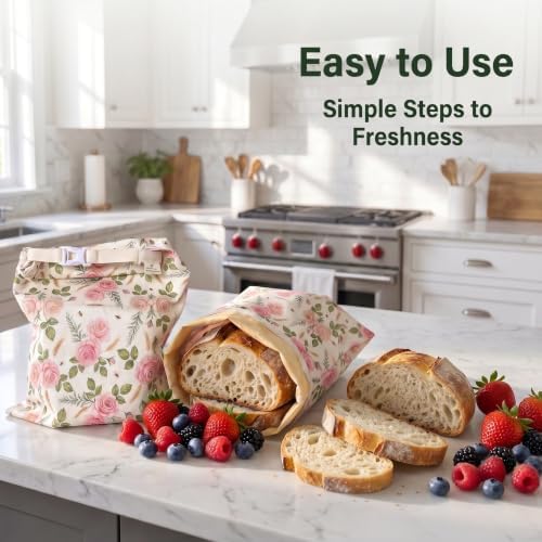 3-Pack Beeswax Bread Bags, Sourdough Bag (Cottage Bloom) - Image 5