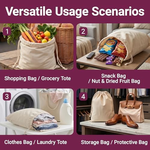 Set of 8 Ambrosia Cotton Produce Bags Drawstring Muslin - Image 3