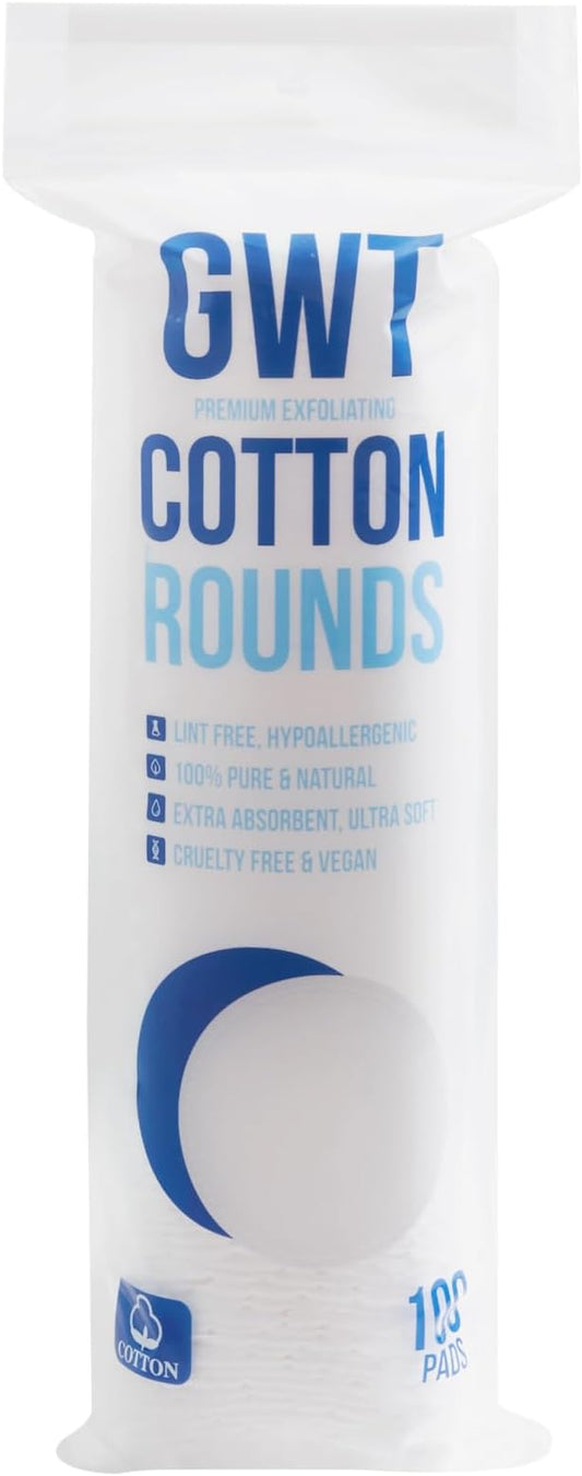 GWT Premium Cotton Rounds for Face, 100% Pure & Lint-Free Cotton Pads, Soft & Absorbent Makeup Remover, Hypoallergenic, Multi-Layer Design, 100 Count (Pack of 1)