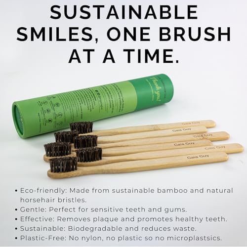 Gaia Guy Soft Natural Bristle Bamboo Toothbrush (NO Nylon - Horsehair ONLY) - Totally Compostable & Biodegradable Soft Horse Hair Bristle and Bamboo Toothbrushes - Zero Waste - 6-Pack - Image 3