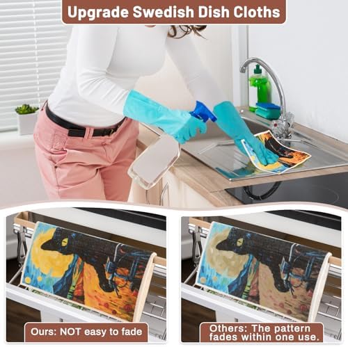 Lucomb 10 Pack Swedish Dishcloth Cellulose Sponge Cloths Bulk, Reusable Absorbent Kitchen Towels Dish Cloths Set Quick Drying Washable for Dishes Counters - Image 7