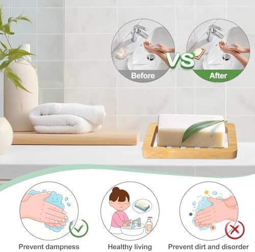 Wooden Soap Dish, Bamboo Soap Holder for Shower, Self Draining Tray - Image 3