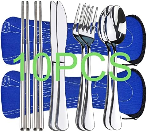 10PCS Portable Silverware Set with Case, Lengnoyp Travel Camping Utensils Set, Premium Stainless Steel Travel Cutlery Set, Reusable Safe Flatware Sets for Lunch Box/Workplace/Students, Silver - Image 2