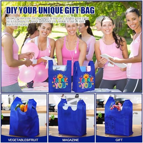 Windyun Large Grocery T-shirt Bags Bulk Reusable Non Woven Shopping Bag Foldable Gift Tote with Handle, 20.5x11x5.5 Inch - Image 6