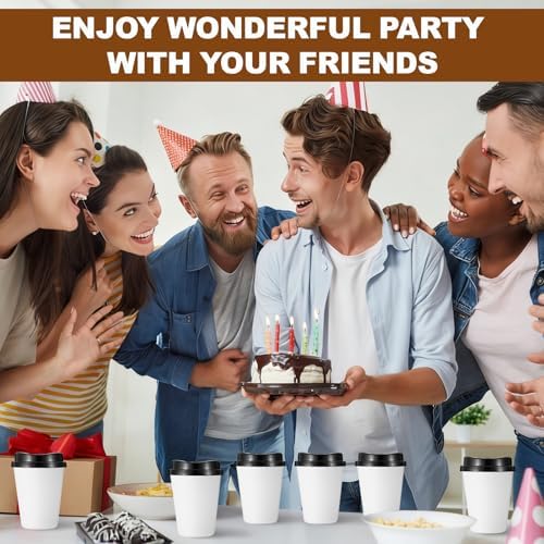 Honeydak 45 Pack 12 oz Reusable Coffee Cups with Lids Portable Tea Cups Reusable Hot Coffee Mugs Tumblers Bulk Plastic Tumblers Travel Drinks Mugs for Hot and Cold Drinks(White with Black,Classic) - Image 5