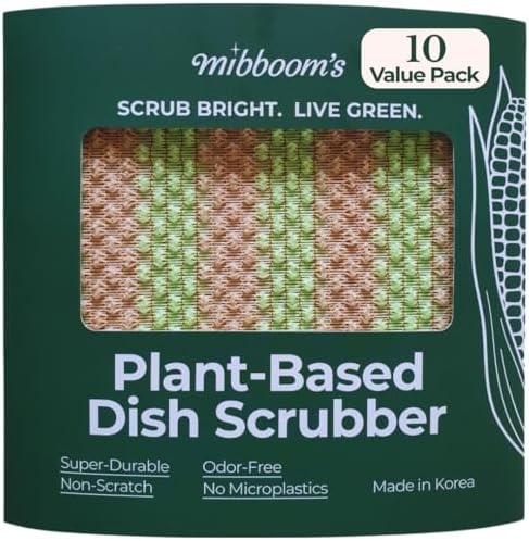 mibboom's Plant-Based Dish Scrubber [10 Pack] - Non-Scratch Corn Scourer, Odor-Free Kitchen Sponges, No Microplastic Dish Cloths for Nonstick Pans, Made in Korea by Unknown
