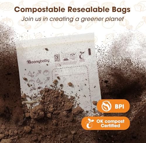 Moonybaby Compostable Sandwich Size Food Storage Bags (30 Count), Organic Food Storage Container with Food-Safe Zip Seal, Freezer and Leak Proof - Image 4