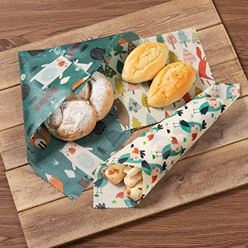 Akeeko Reusable Beeswax Food Wraps - Assorted 9 Packs, Reusable, Plastic-Free Food Storage, 5 Small, 2 Medium, 1 Large, 1 Extra Large Wraps with Forest Animals Pattern - Image 4