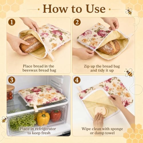 2 Pack XL Beeswax Bread Bags with Bowl Cover & Cleaning Sponge Set - Image 5