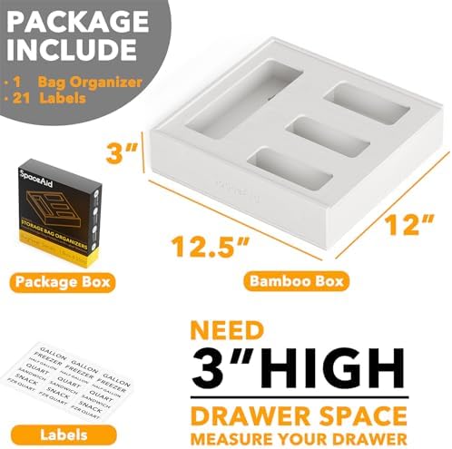 SpaceAid Bag Storage Organizer for Kitchen Drawer, Bamboo Organizer, Compatible with Gallon, Quart, Sandwich and Snack Variety Size Bag (1 Box 4 Slots), White - Image 3