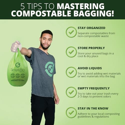 Simply Bio 3 Gallon Compostable Trash Bags Liners with Handle-Tie, Thick 0.67 Mil, 11.36 Liter, 80 Bags, Small Kitchen Food Scrap Waste Bag, ASTM D6400, US BPI and OK Compost Home Certified - Image 6